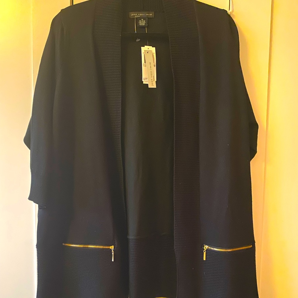 Joan Vass cozy cardigan with 3/4 sleeves Black size 1X zipper detail